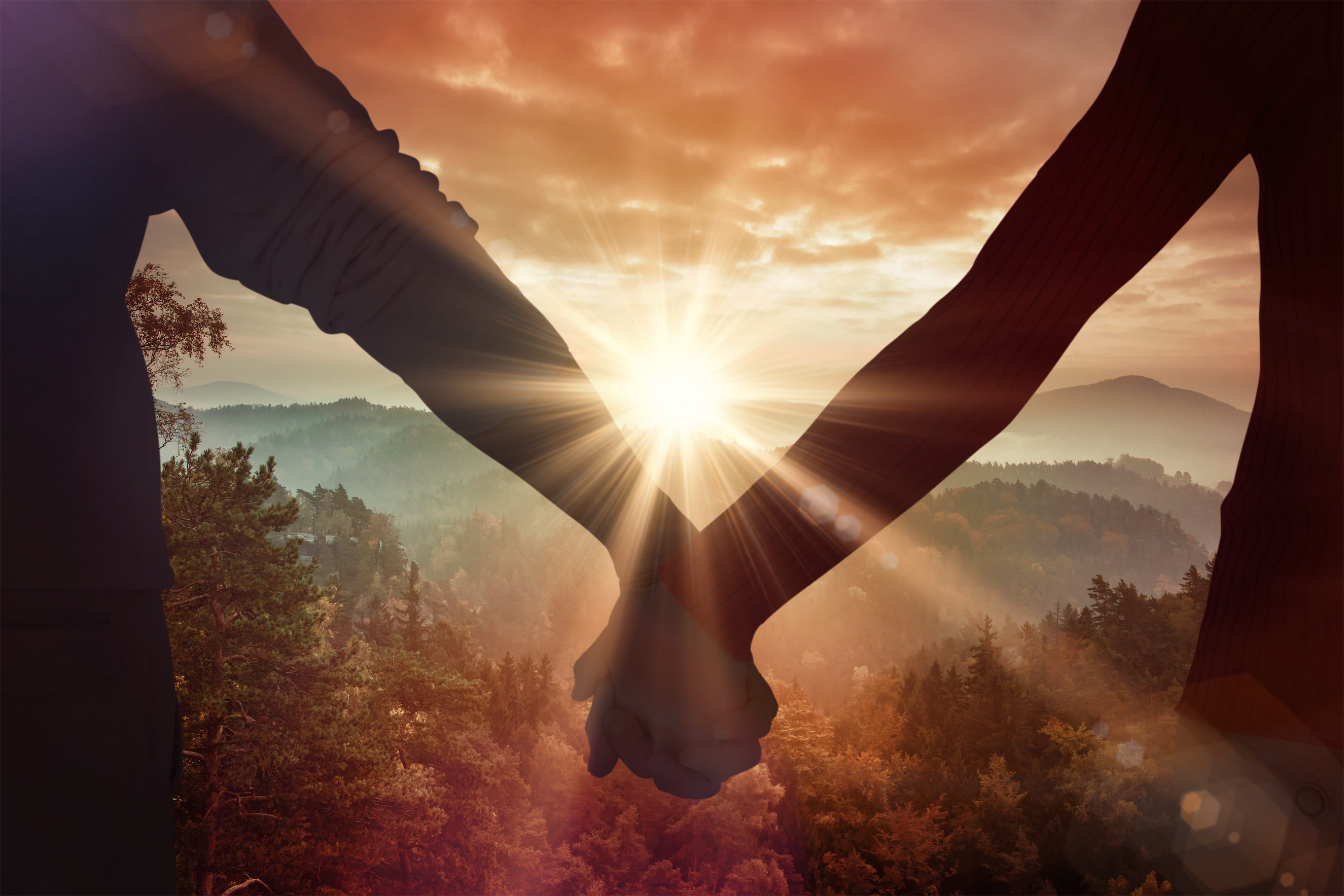 Composite image of couple holding hands rear view